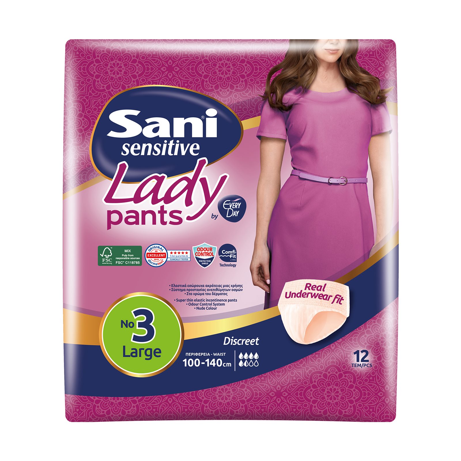 SANI Sensitive Lady Discreet Pants Εσώρουχα Ακράτειας Νο3 Large 12τεμ ...