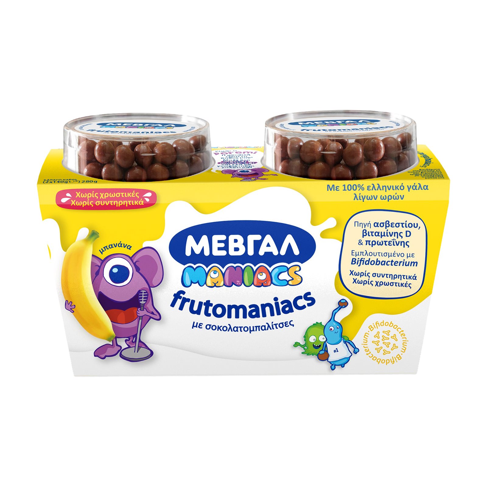 ΜΕΒΓΑΛ Frutomaniacs Επιδόρπιο Γιαουρτιού Μπανάνα με Σοκομπαλίτσες 2x140g
