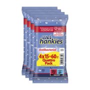 WET HANKIES Υγρομάντιλα Αντιβακτηριδιακά 4x15τεμ 