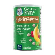 GERBER Grain & Grow Μπουκίτσες Δημητριακών με Μπανάνα & Σμέουρο 8+ μηνών Βιολογικό Χωρίς προσθήκη ζάχαρης 35g