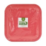 Πιάτα Μεγάλα Χάρτινα Τετράγωνα 100% Plastic Free Κόκκινο 22,2cm 14τεμ
