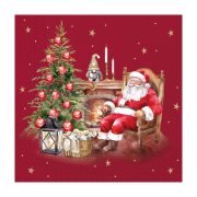 DECORATA Χαρτοπετσέτες Χριστουγεννιάτικες Κόκκινες Άγιος Βασίλης στο Τζάκι 33X33cm 3 Φύλλων 20τεμ 85g