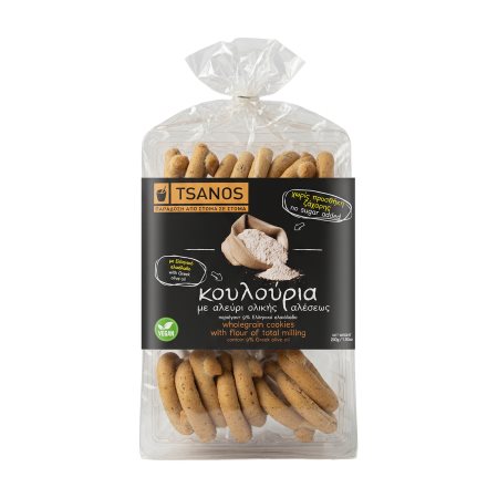 TSANOS Κουλούρια με Αλεύρι Ολικής Άλεσης Vegan Χωρίς προσθήκη ζάχαρης 200g