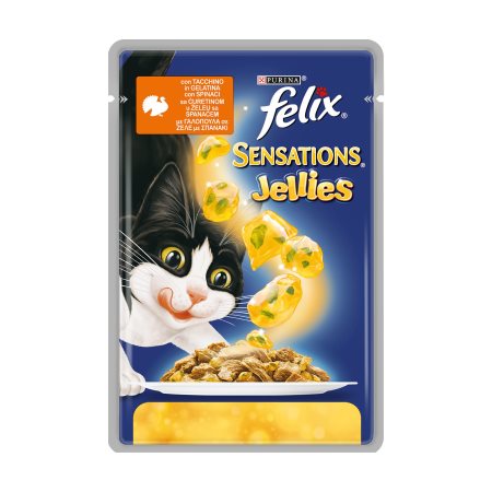 FELIX Sensations Jellies  Υγρή Τροφή Γάτας Γαλοπούλα με Σπανάκι σε ζελέ 100gr