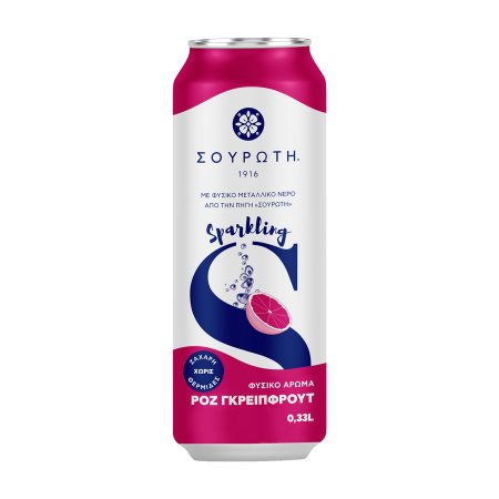 ΣΟΥΡΩΤΗ Sparkling Ανθρακούχο Νερό με Ροζ Γκρέιπφρουτ Χωρίς ζάχαρη 330ml
