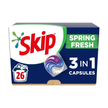 SKIP Ultimate 3in1 Απορρυπαντικό Πλυντηρίου Ρούχων Κάψουλες Spring Fresh 26 πλύσεις 