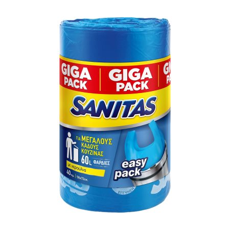 SANITAS Easy Pack Σακούλες Απορριμμάτων Μεγάλες με Χερούλια 58x72cm 60lt 40τεμ