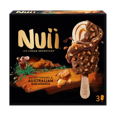 NUII Adventure Παγωτό Ξυλάκι Salted Caramel & Australian Macadamia Χωρίς γλουτένη 3τεμ 205g (270ml)