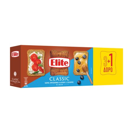 ELITE Classic Φρυγανιές με Σίκαλη Χωρίς προσθήκη αλατιού & ζάχαρης 3x90gr +1 Δώρο