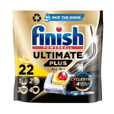 FINISH Powerball Ultimate Plus All in 1 Απορρυπαντικό Πλυντηρίου Πιάτων Ταμπλέτες Λεμόνι 22τεμ 