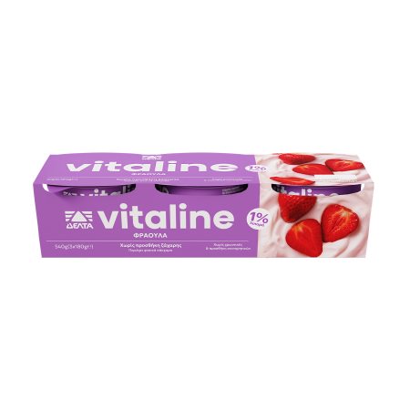 ΔΕΛΤΑ Vitaline Επιδόρπιο Γιαουρτιού Φράουλα Χωρίς προσθήκη ζάχαρης 3x180g
