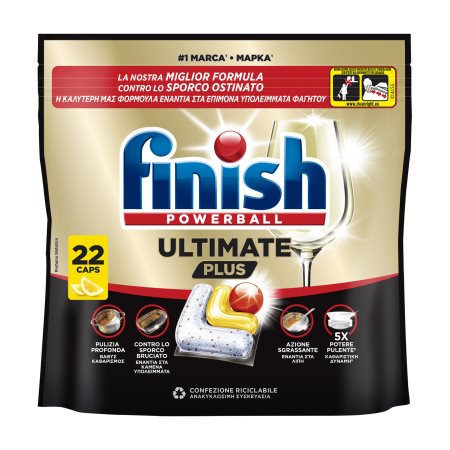 FINISH Powerball Ultimate Plus Απορρυπαντικό Πλυντηρίου Πιάτων Ταμπλέτες Λεμόνι 22τεμ 