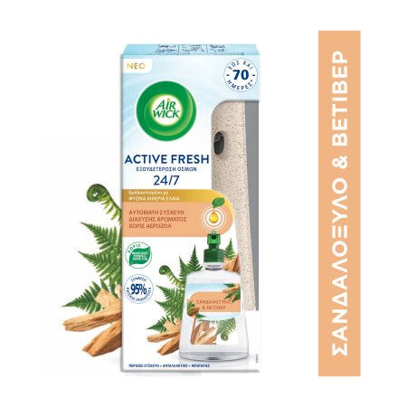 AIRWICK Active Fresh Αυτόματη Συσκευή Διάχυσης Αρωματικού Χώρου χωρίς Αεροζόλ Σανδαλόξυλο Βετιβέρ & Ανταλλακτικό