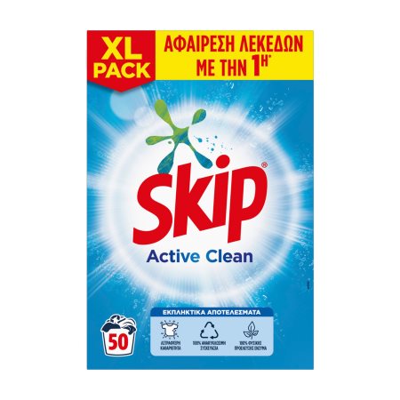 SKIP Απορρυπαντικό Πλυντηρίου Ρούχων Σκόνη Active Clean 50 πλύσεις
