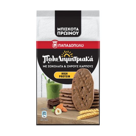 ΠΑΠΑΔΟΠΟΥΛΟΥ Πολυδημητριακά Μπισκότα High Protein με 4 Δημητριακά Σοκολάτα & Ξηρούς Καρπούς 160g
