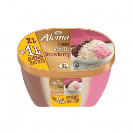 ALOMA Παγωτό Βανίλια Σοκολάτα Φράουλα 1kg (2lt) +455gr Δώρο
