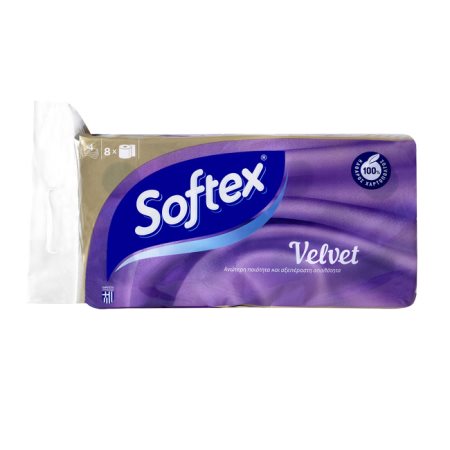 SOFTEX Velvet Χαρτί Υγείας 4 Φύλλων 8τεμ 824gr