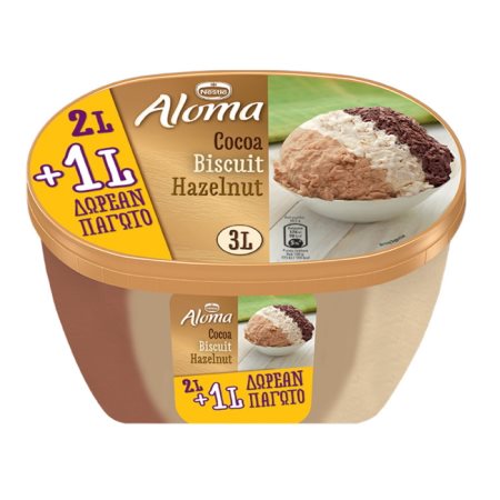 ALOMA Παγωτό Σοκολάτα Μπισκότο Φουντούκι 1kg (2lt) +455gr Δώρο