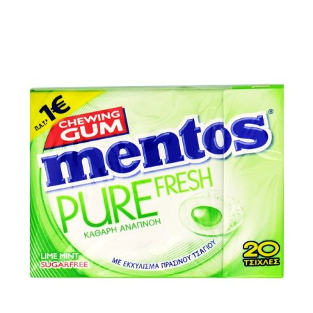 MENTOS Pure Fresh Τσίχλες Lime Μέντα Χωρίς ζάχαρη 20τεμ 30gr