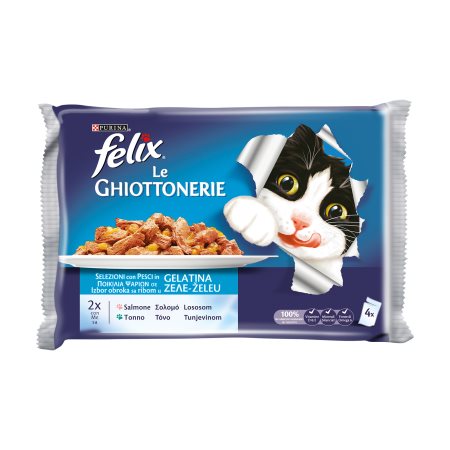 FELIX Le Ghiottonerie Υγρή Τροφή Γάτας Σολωμός & Τόνος σε Ζελέ 4x100g