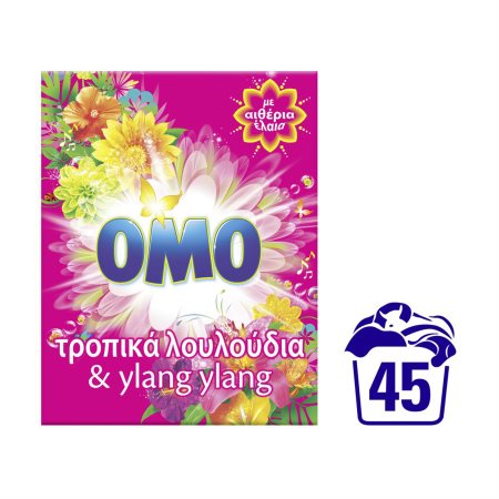OMO Απορρυπαντικό Πλυντηρίου Ρούχων Σκόνη Τροπικά Λουλούδια 45 πλύσεις
