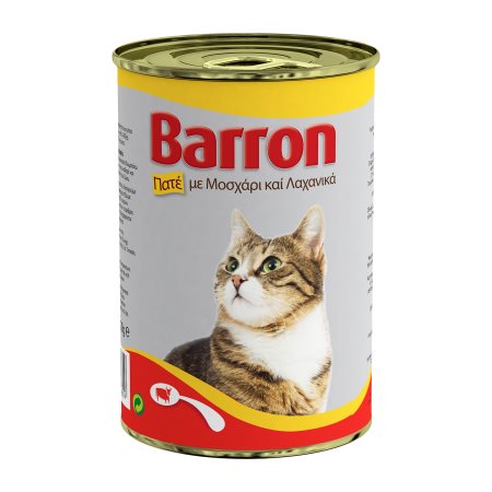 BARRON Υγρή Τροφή Γάτας Μοσχάρι & Λαχανικά Πατέ 400gr