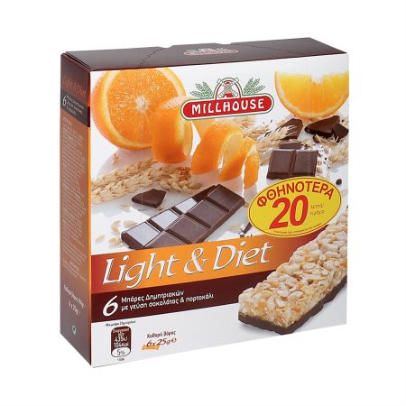 MILLHOUSE Μπάρες Δημητριακών με Σοκολάτα & Πορτοκάλι 6x25gr