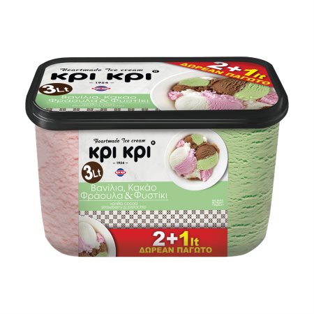 ΚΡΙ ΚΡΙ Heartmade Παγωτό Βανίλια Κακάο Φράουλα Φιστίκι 1kg (2lt) +50% Δώρο