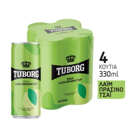 TUBORG Σόδα με Lime & Πράσινο Τσάι 4x330ml