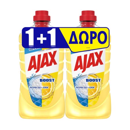 AJAX Boost Καθαριστικό Υγρό Γενικής Χρήσης Σόδα & Λεμόνι 1lt+1 Δώρο
