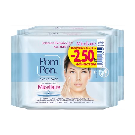 POM PON Eyes & Face Υγρά Μαντιλάκια Ντεμακιγιάζ με Micellaire για Όλες τις Επιδερμίδες 2x20τεμ