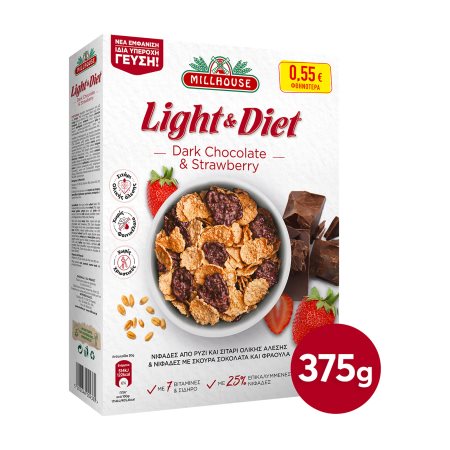 MILLHOUSE Light & Diet Δημητριακά με Σοκολάτα & Φράουλα 375gr