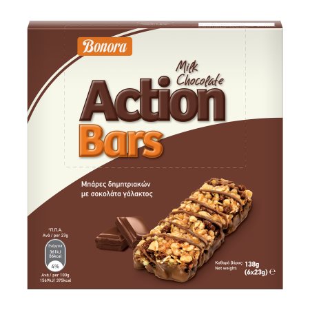 BONORA Action Μπάρες Δημητριακών με Σοκολάτα Γάλακτος 6x23gr