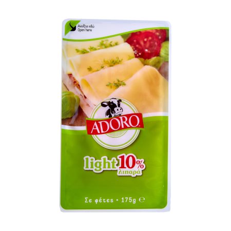 Τυρί ADORO Ημίσκληρο Light 10% σε φέτες 175gr
