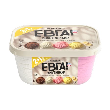 ΕΒΓΑ Παγωτό Βανίλια Σοκολάτα Φράουλα Μπανάνα 987gr (2lt) +50% Δώρο