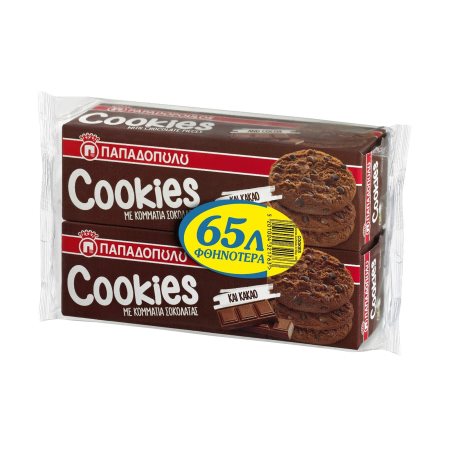 ΠΑΠΑΔΟΠΟΥΛΟΥ Cookies Μπισκότα με Κομμάτια Σοκολάτας & Κακάο 2x180gr