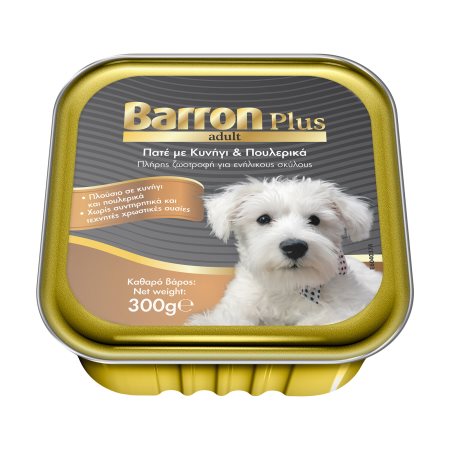 BARRON Plus Adult Υγρή Τροφή Σκύλου με Κυνήγι Πουλερικά Πατέ 300gr