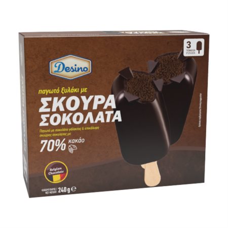 DESINO Παγωτό Ξυλάκι Σκούρα Σοκολάτα 70% 3τεμ 240gr (360ml)