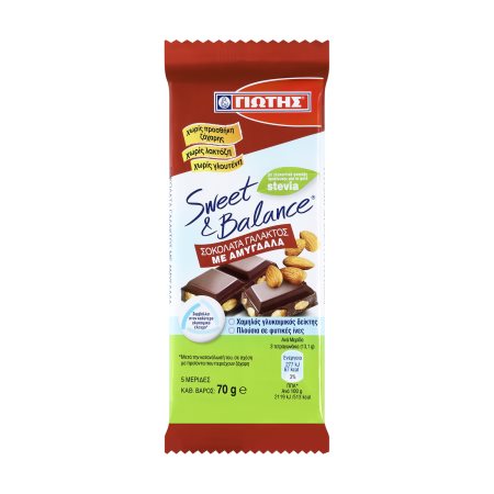 ΓΙΩΤΗΣ Sweet & Balance Σοκολάτα Γάλακτος Αμυγδάλου με Στέβια Χωρίς γλουτένη 70gr