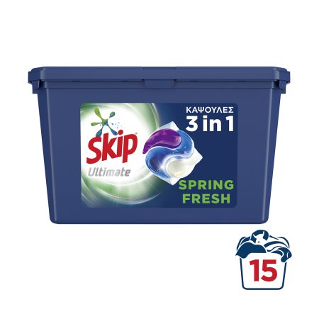 SKIP 3in1 Απορρυπαντικό Πλυντηρίου Ρούχων Spring Fresh 15 κάψουλες