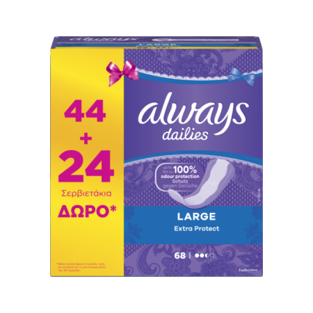 ALWAYS Dailies Extra Protect Σερβιετάκια Large 44τεμ +24 Δώρο