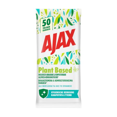 AJAX Plant Based Υγρά Πανάκια Απολυμαντικά για Καθαρισμό Επιφανειών 50τεμ