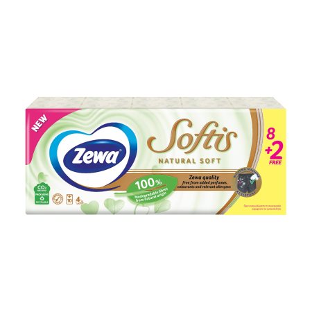 ZEWA Natural Soft Χαρτομάντιλα Τσέπης 4 Φύλλων 8τεμ +2 Δώρο 220gr