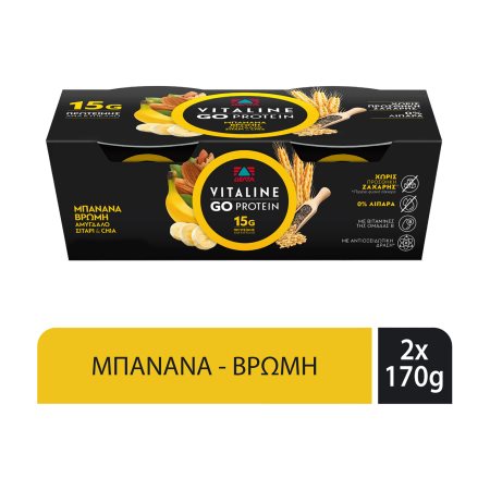 ΔΕΛΤΑ Vitaline Go Protein Επιδόρπιο Γιαουρτιού Μπανάνα Βρώμη Αμύγδαλο Σιτάρι & Chia 2x170gr