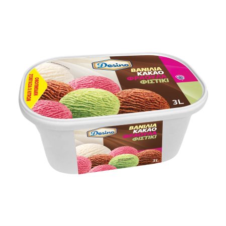 DESINO Παγωτό Βανίλια Κακάο Φράουλα Φιστίκι 1,5kg (3lt) 