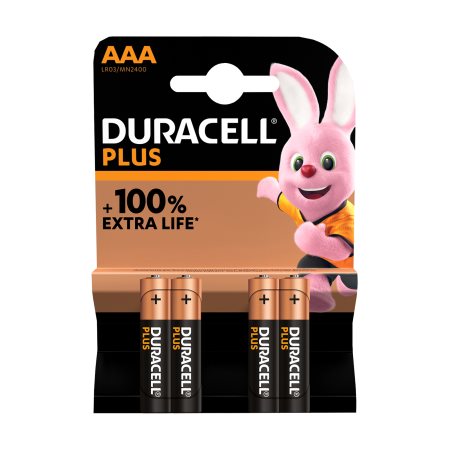 DURACELL Plus Αλκαλική Μπαταρία 100% Extra Life AAA 1,5V 4τεμ