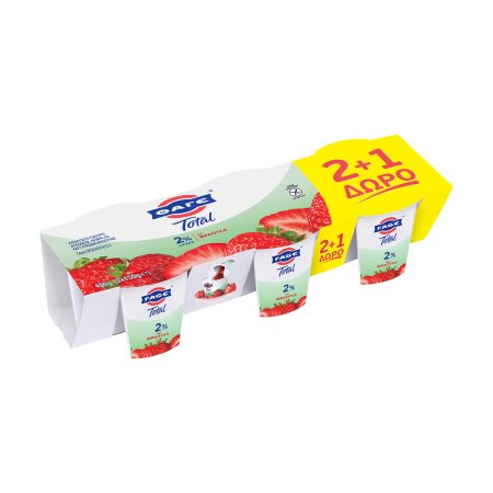 ΦΑΓΕ Total Επιδόρπιο Γιαουρτιού 2% με Φράουλα Χωρίς γλουτένη 2x150gr +1 Δώρο