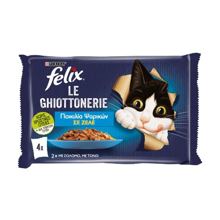 FELIX Le Ghiottonerie Υγρή Τροφή Γάτας Ποικιλία Ψαρικών σε ζελέ 4x85gr