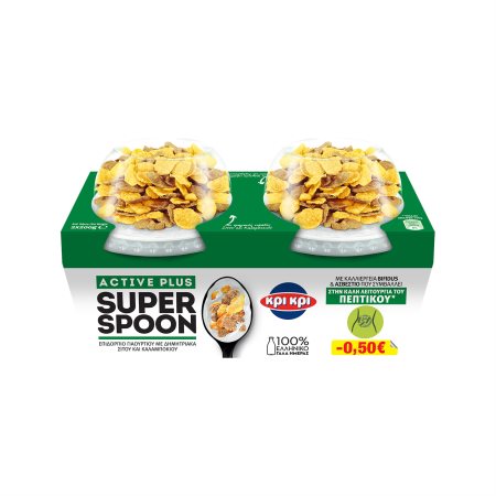 ΚΡΙ ΚΡΙ Superspoon Active Plus Επιδόρπιο Γιαουρτιού με Δημητριακά Σίτου & Καλαμποκιού 2x200gr