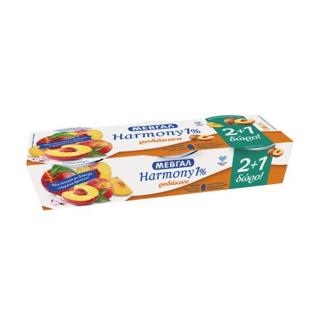 ΜΕΒΓΑΛ Harmony Επιδόρπιο Γιαουρτιού Ροδάκινο 1% 2x200g +1 δώρο